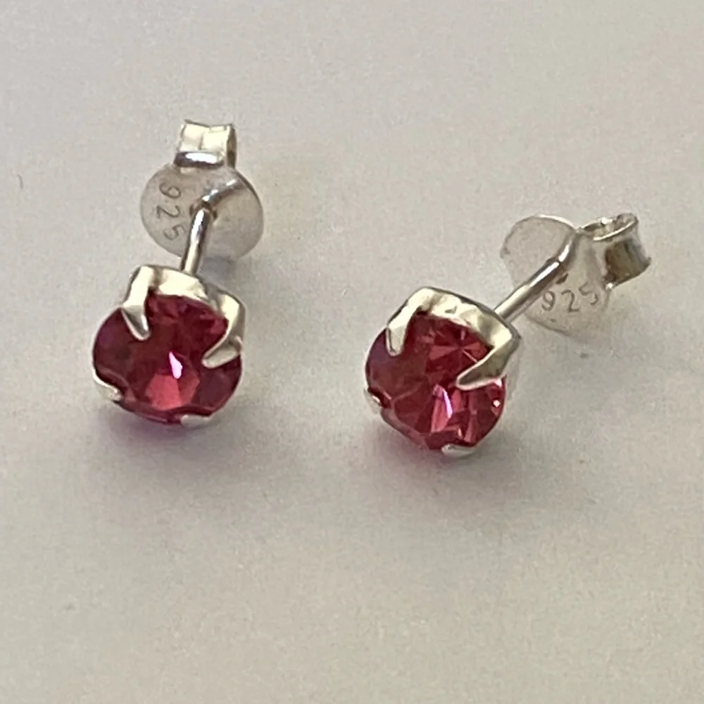 Unisex earrings 5mm 925 silver pink cz cubic zirconia stunning